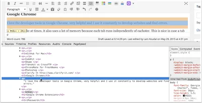 Chrome developer tools inspecting page markup and styles